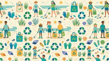 Obraz premium Beach Cleanup Eco Pattern