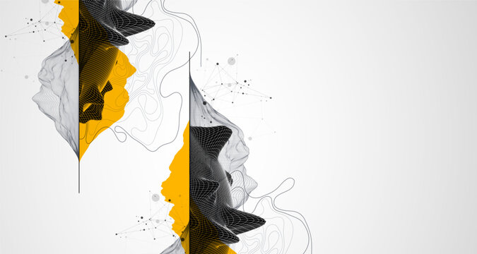 Trendy abstract wireframe background. Mountain art elements. Surface illustration. Vector.