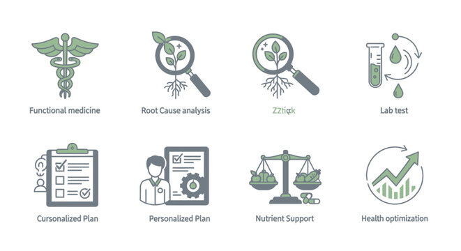 Health Icons: Functional Medicine, Root Cause Analysis, Lab Tests, Nutrition