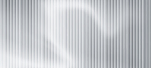 Glass background with silver ribbed effect and abstract 3D line pattern. Modern gray panel design for wall or window, adding light reflection and stylish texture to architecture. © rohim