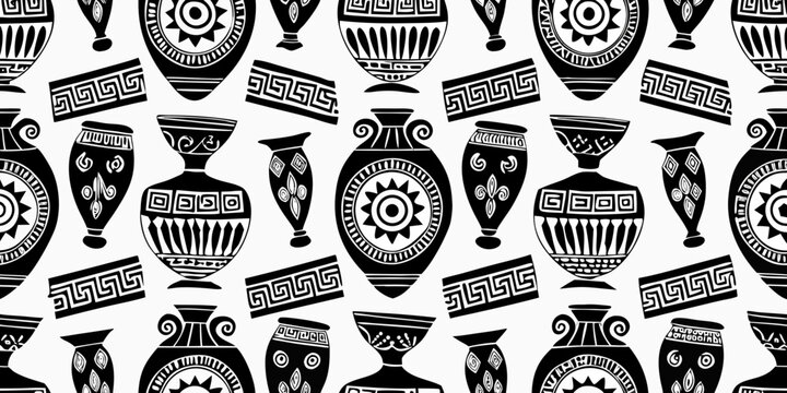 greek pottery pattern a seamless black and white decorative design