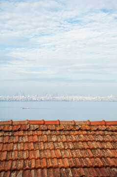 Istanbul cityscape overlooks tranquil waterfront