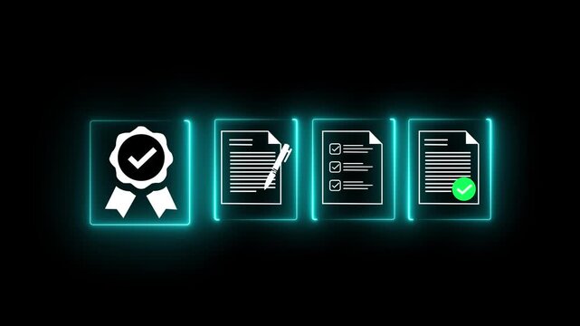 Digital certificate concept, Checklist documents, assessment for certificate and document approved. Quality management, Standardization, certification, regulatory compliance, service and standards