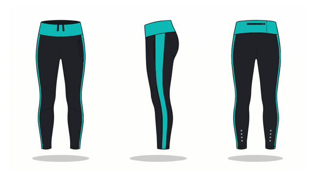 Black leggings with turquoise accents.