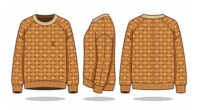 Brown sweater with grid pattern design.