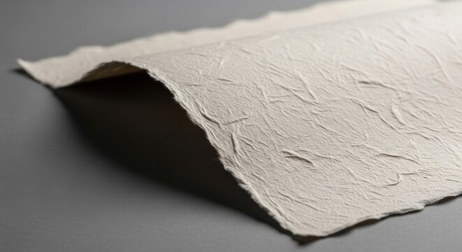 Handmade paper with a distinctive deckle edge showcasing natural fibers and aged texture