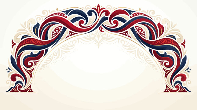 Elegant decorative arch border with vintage floral swirls ornaments. Patriotic red white and blue luxury frame background vector illustration.
