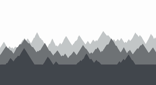 Abstract geometric mountain range landscape illustration in shades of gray.