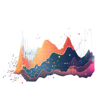 Abstract colorful data visualization graph digital analytics and financial trend illustration isolated on white back