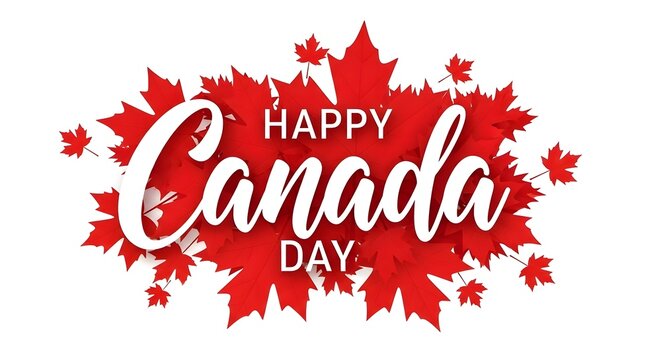 Canada day celebration graphic festive red maple leaves and calligraphy text