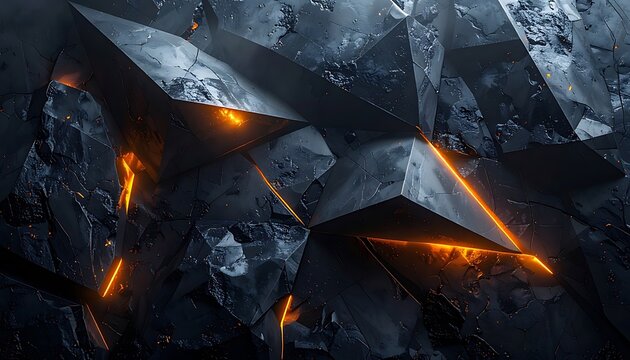 Dark Metallic Geometric Shapes Glowing Orange.