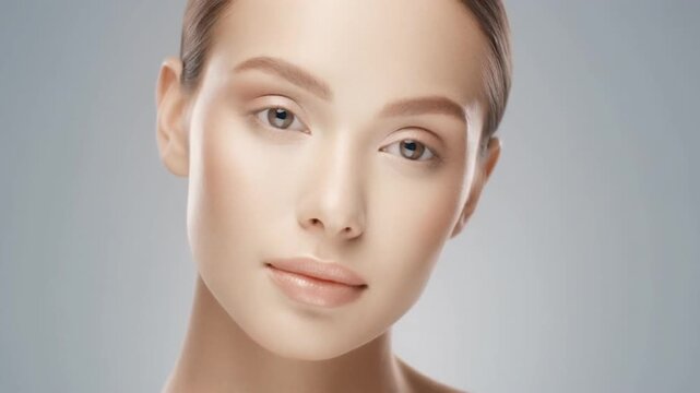 Close-up video of woman applying skincare with natural makeup look
