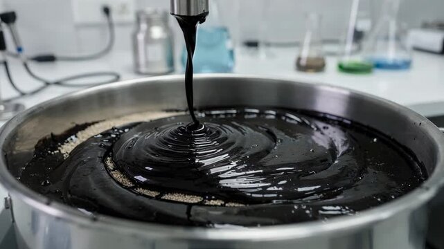 Medium shot capturing specialty coal tar binder blending with additives illustrating customized formulation for advanced batterygrade applications