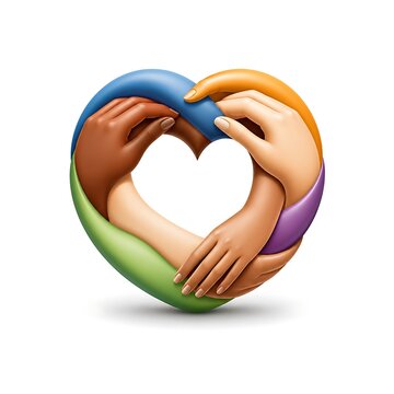 Diversity hands heart shape, multicultural unity symbol, colorful solidarity gesture, inclusive love concept