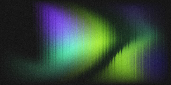 Dark black textured abstract background featuring vertical glass-like groove streaks, grainy noisy texture, smooth purple-to-lime green gradient glow.