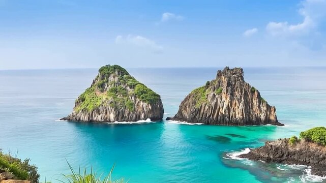 Fernando de Noronha, Brazil. View of Morro dos Dois Irmaos.