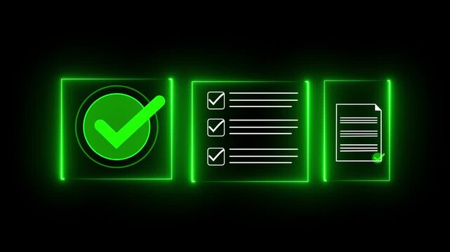 Digital checklists for business certification and quality assurance. Streamline verification processes with performance audits and check document process . 4k video animated motion.