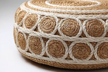 Obraz premium large jute pouf with multi-layered woven rings design