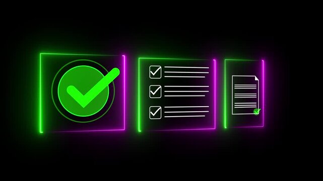 Digital checklists for business certification and quality assurance. Streamline verification processes with performance audits and check document process . 4k video animated motion.