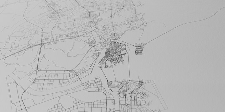Macao (China) street map. The style of the map is grey paper
