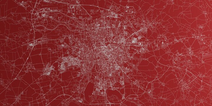Leipzig (Germany) street map. The style of the map is red paper