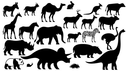 Black silhouettes of various herbivorous animal vector icon set. © AeRo Badger