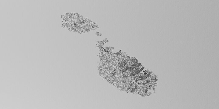 Malta () street map. The style of the map is grey paper