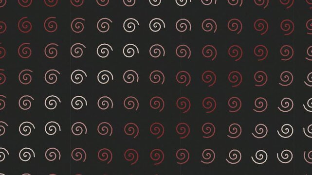 Abstract spiral background with swirling maroon and beige shapes in repetitive grid motion.