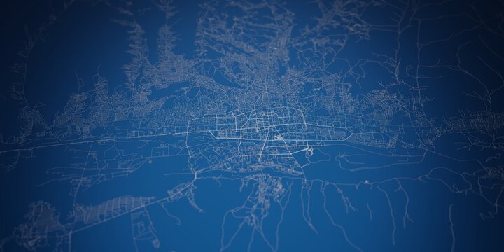 Ulaanbaatar (Mongolia) street map. The style of the map is blue metal