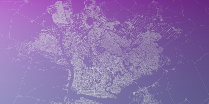 Yangon (Myanmar) street map. The style of the map is purple gradient