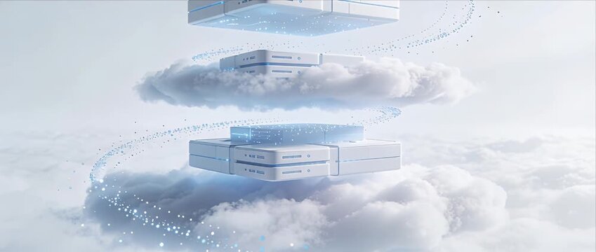 Cloud server data center digital storage futuristic technology white background floating platform abstract background 3d render minimal design clean concept modern digital network future technology