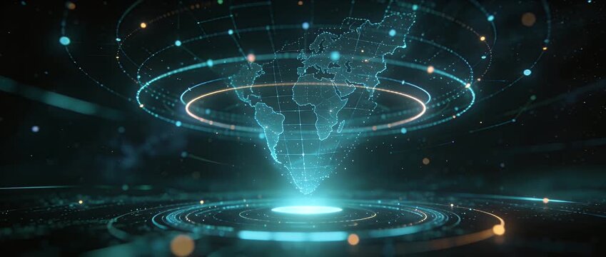 Futuristic globe digital map hologram global network data visualization neon light technology cyberspace virtual reality innovation futuristic hologram technology globe digital network data