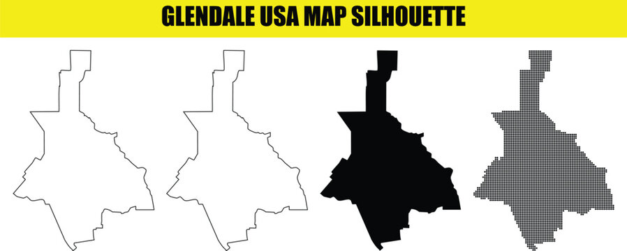 Glendale arizona city map vector collection showing detailed outlines and solid black silhouettes for projects.