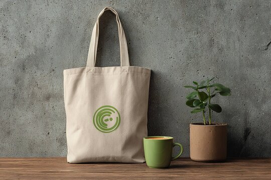 tote bag made of recycled materials with green eco logo