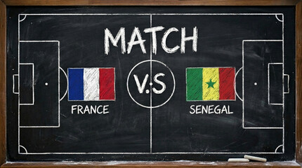 Obraz premium Soccer Match Strategy Chalkboard Illustration France Vs Senegal