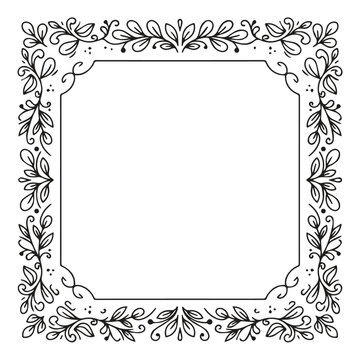 Elegant floral leaf swirl decorative square frame with ornamental, illustration