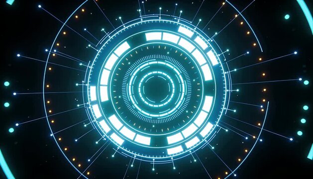 Futuristic interface circle digital hud neon blue glowing ring virtual cyber technology background abstract radial pattern sci fi network data dashboard design hightech innovation energy screen tech