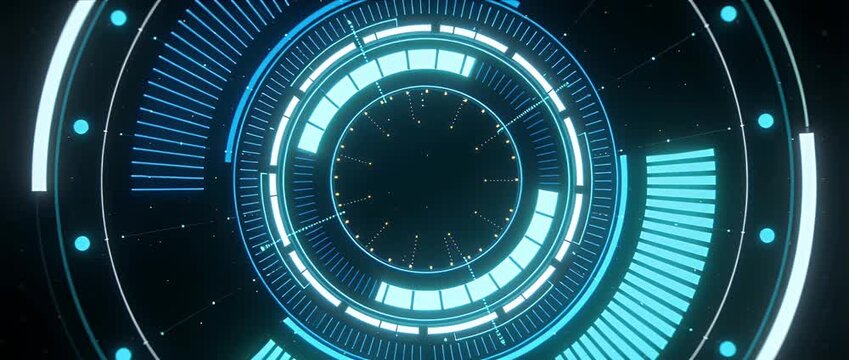Futuristic interface hud circle digital dashboard data visualization sci fi background glowing graphic virtual screen cyber design blue neon radial pattern glowing blue concentric radar abstract