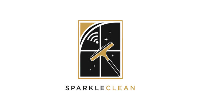 Modern graphic logo design for a professional window cleaning service, featuring a stylized squeegee and sparkling effect, symbolizing immaculate and efficient home or office care