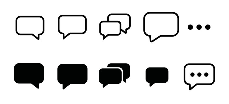 Chat Bubble Icon Collection. Message Notification Symbols And Conversation Interface Elements. Communication UI Icons For Apps And Digital Platforms