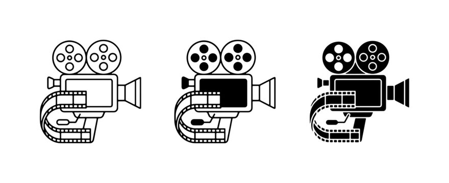 Vintage Film Camera Icons, Retro Movie Projector Graphics, Classic Cinema Equipment Set