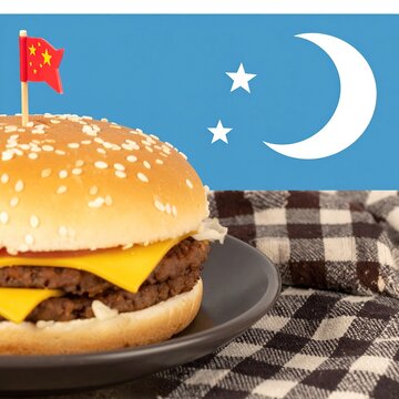 Chinese food burger with flag.