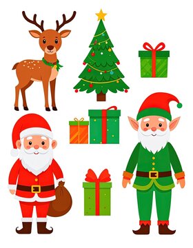 Christmas icons with Santa and elf.