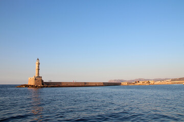 mediterranean sea and lighthouse in chania in crete in greece © frdric
