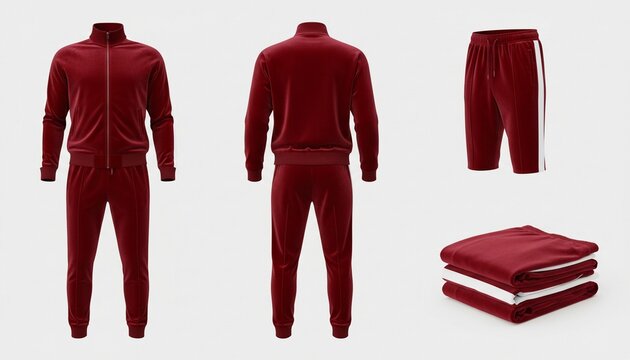 Men burgundy tracksuit set mockup on white background