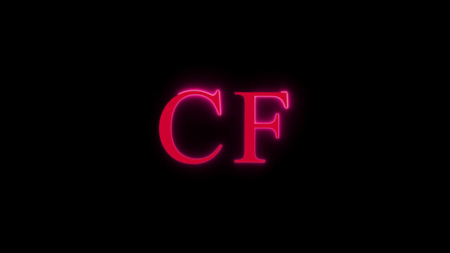 Glowing neon pink letters cf initials logo design on black background simple digital art