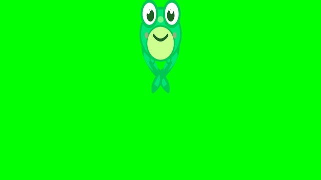 Cute Green Frog Jumping on a Green Screen Background.