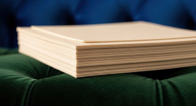 A thick stack of fine textured paper with a luxurious feel, showcasing its smooth surface and quality material for creative projects.