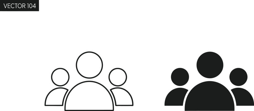 Vector icons of groups of people in line and solid styles
