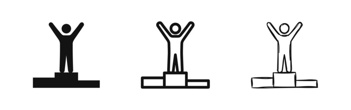Winner Success Icon Set - Achievement Competition and Podium Symbol Vector